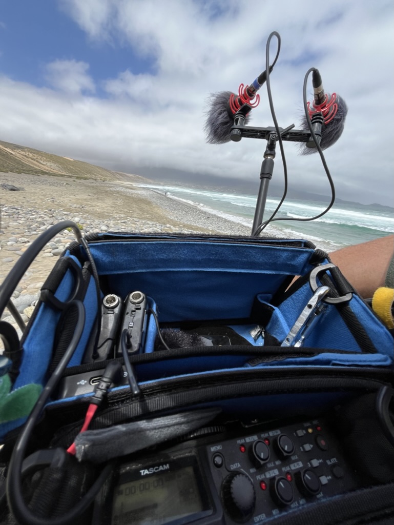 Grabación de ambientes en playa con par estéreo y Tascam